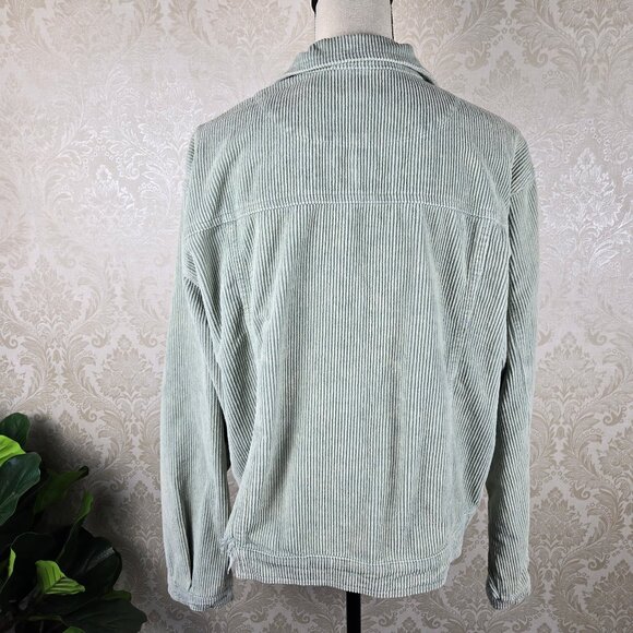 POL Size Large Light Green Corduroy Shacket Button Front Distressed Front Hem - Picture 10 of 15